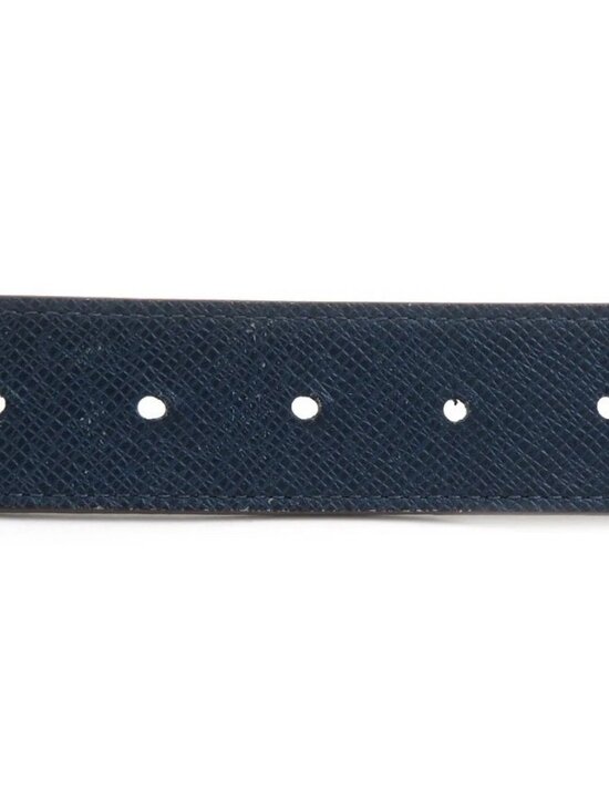 Auth LOUIS VUITTON Taiga Belt Navy/Silver Leather/Metal main image 6